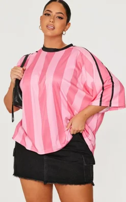 Plus Pink Striped Oversized Football T-shirt