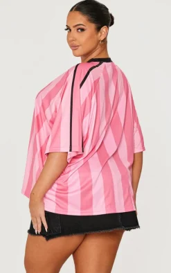 Plus Pink Striped Oversized Football T-shirt