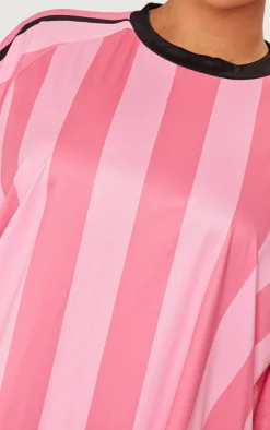 Plus Pink Striped Oversized Football T-shirt