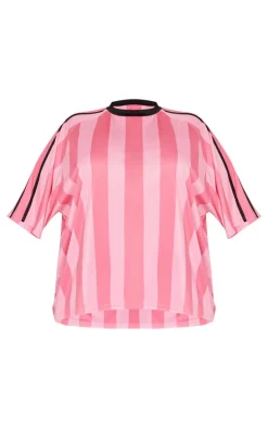 Plus Pink Striped Oversized Football T-shirt