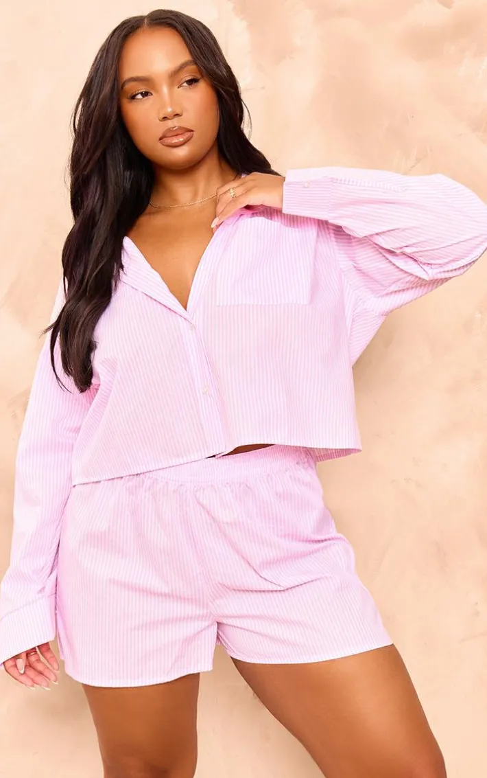 Plus PinkStriped Boxy Shorts