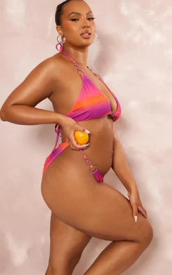 Plus Purple Ombre Diamante O Ring Tie Side Bikini Bottoms