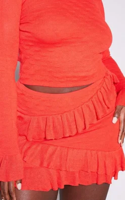 Plus Red Bubble Knit Frill Detail Mini Skirt