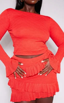 Plus Red Bubble Knit Frill Detail Mini Skirt