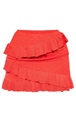 Plus Red Bubble Knit Frill Detail Mini Skirt