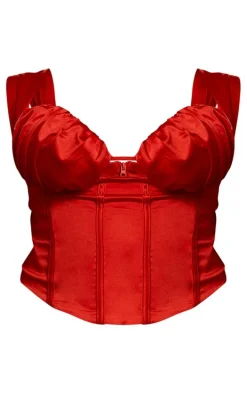 Plus Red Constructed Satin Ruched Bust Corset