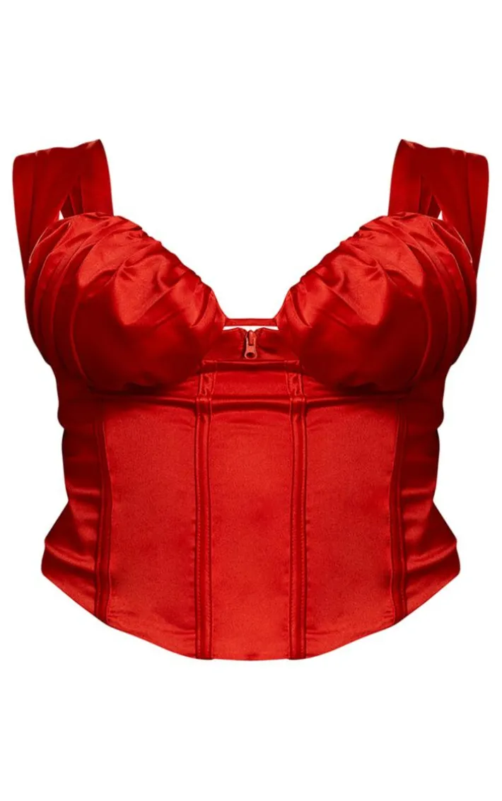 Plus Red Constructed Satin Ruched Bust Corset