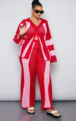 Plus Red Contrast Stripe Knitted Pants