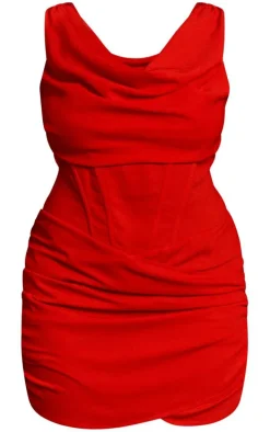 Plus Red Corset Detail Draped Mini Dress
