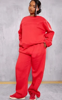 Plus Red Embossed Graphic Oversized Sweatshirt