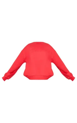 Plus Red Embossed Graphic Oversized Sweatshirt
