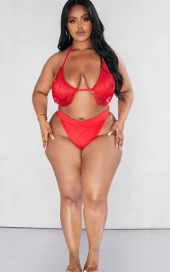Plus Red High Leg Bikini Bottoms