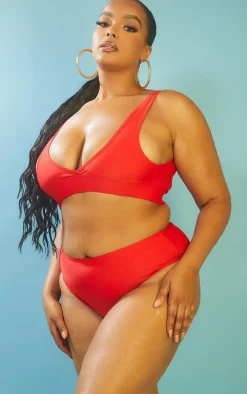 Plus Red Mix & Match High Waist Bikini Bottoms