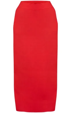 Plus Red Poplin Maxi Skirt