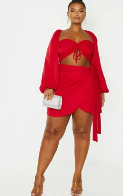 Plus Red Ruched Cut Out Bodycon Dress