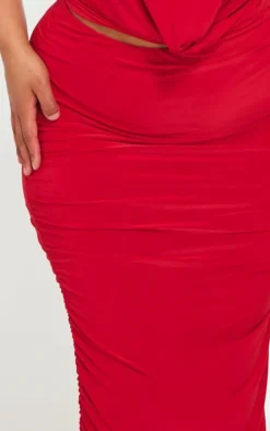 Plus Red Ruched Midaxi Skirt