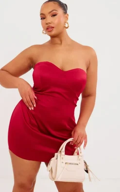 Plus Red Satin Bandeau Cup Detail Mini Dress