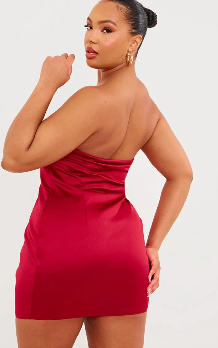 Plus Red Satin Bandeau Cup Detail Mini Dress