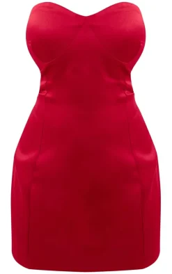 Plus Red Satin Bandeau Cup Detail Mini Dress