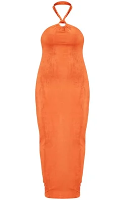 Plus Rust Acetate Slinky Ring Detail Midi Dress