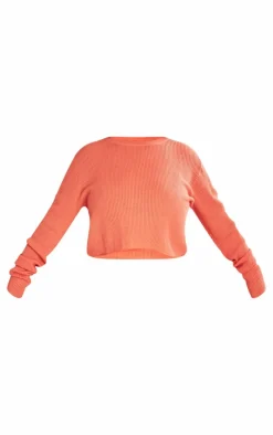 Plus Rust Contrast Stitch Knitted Long Sleeve Top