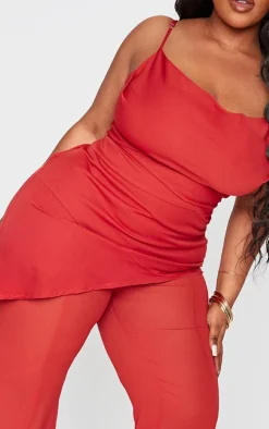 Plus Rust Cowl Neck Long Overlay Jumpsuit