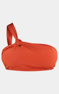 Plus Rust High Leg Knot Detail Bikini Bottoms