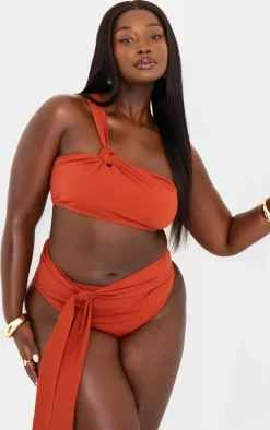 Plus Rust Knot Detail Asymmetric Bikini Top