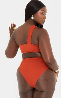 Plus Rust Knot Detail Asymmetric Bikini Top