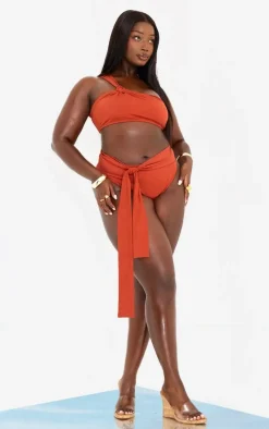 Plus Rust Knot Detail Asymmetric Bikini Top