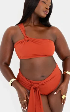 Plus Rust Knot Detail Asymmetric Bikini Top