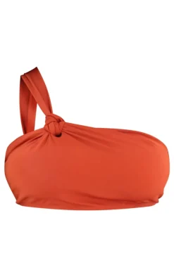Plus Rust Knot Detail Asymmetric Bikini Top