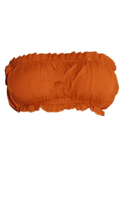 Plus Rust Linen Look Ruffle Hem Bandeau Crop Top