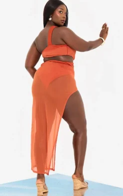 Plus Rust Mesh Cut Out Maxi Beach Dress