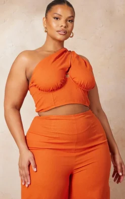 Plus Rust One Shoulder Corset Top