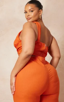 Plus Rust One Shoulder Corset Top