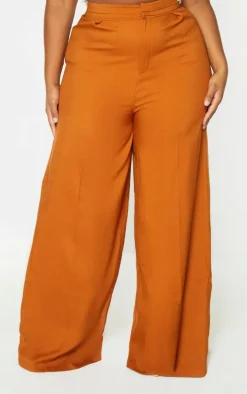 Plus Rust Pleat Detail Wide Leg Pants