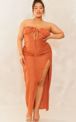 Plus Rust Side Split Halterneck Midi Dress