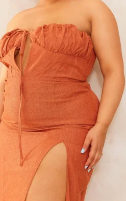 Plus Rust Side Split Halterneck Midi Dress