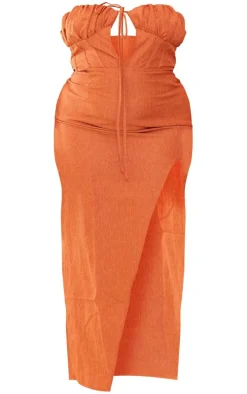 Plus Rust Side Split Halterneck Midi Dress