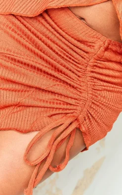 Plus Rust Textured Knit Ruched Midi Skirt