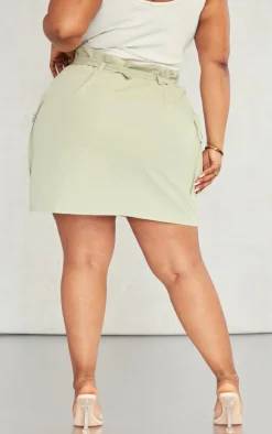 Plus Sage Green Belted Cargo Mini Skirt