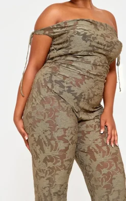 Plus Sage Green Devore Shoulder Tie Jumpsuit