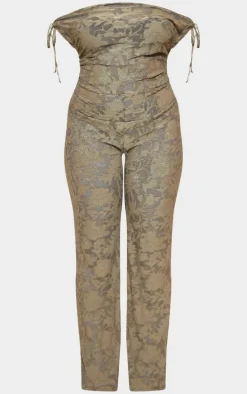 Plus Sage Green Devore Shoulder Tie Jumpsuit