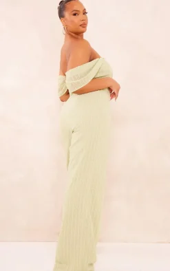 Plus Sage Green Dobby Mesh Corset Jumpsuit