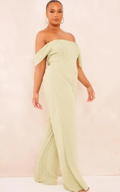 Plus Sage Green Dobby Mesh Corset Jumpsuit