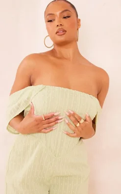 Plus Sage Green Dobby Mesh Corset Jumpsuit