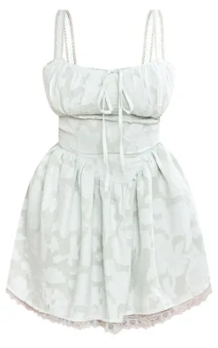 Plus Sage Green Jacquard Ruched Cup Detail Shift Dress