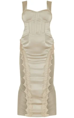 Plus Sage Green Lace Trim Corset Midi Dress