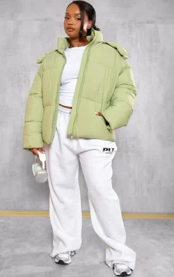 Plus Sage Green Oversized Hooded Puffer Jacket